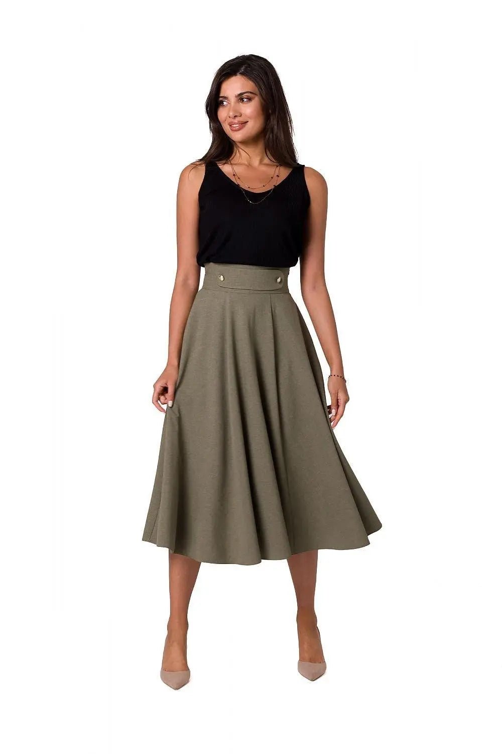 BeWear high waist and decorative buttons midi skirt - Honesty Sales