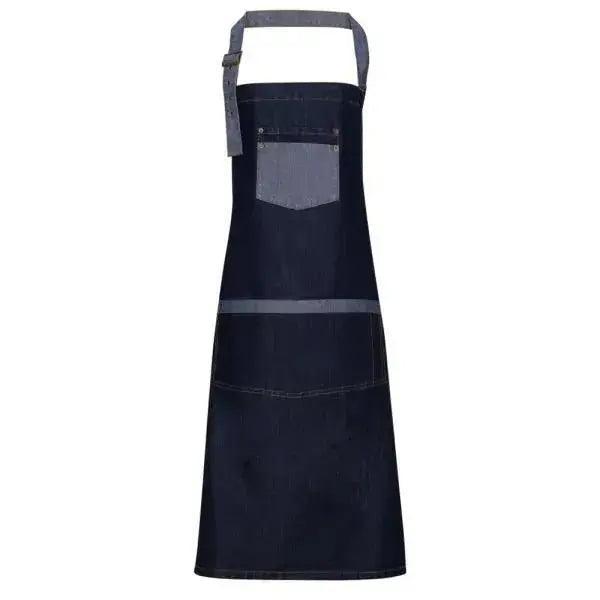 Bib Apron Contrast Denim Black, Indigo Color - Honesty Sales
