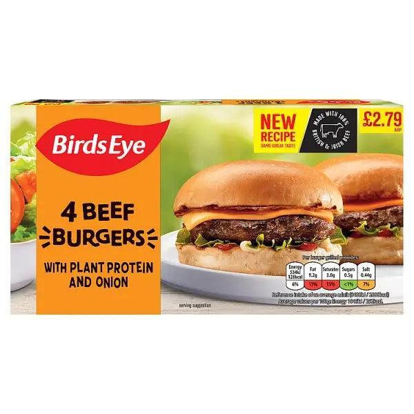 Birds Eye 4 Beef Burgers with Plant Protein and Onion 227g - Honesty Sales