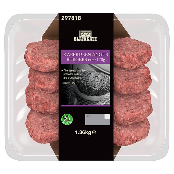 Blackgate 8 Aberdeen Angus Burgers 1.36kg (1 x 8x170g) - Honesty Sales