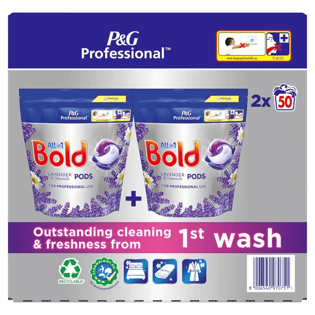 Bold All in1 Professional Pods Washing Liquid Capsules Lavender and Chamomile 2x50 Washes - Honesty Sales