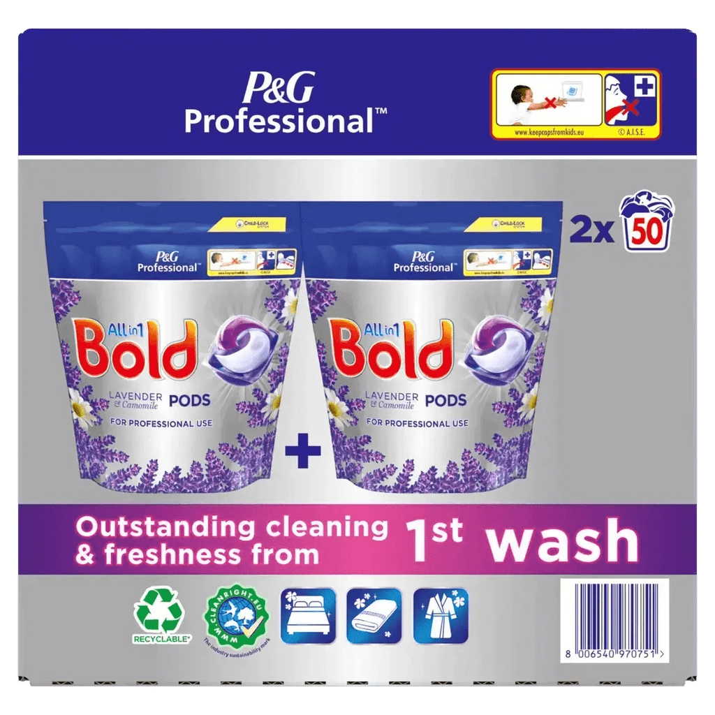 Bold All in1 Professional Pods Washing Liquid Capsules Lavender and Chamomile 2x50 Washes - Honesty Sales