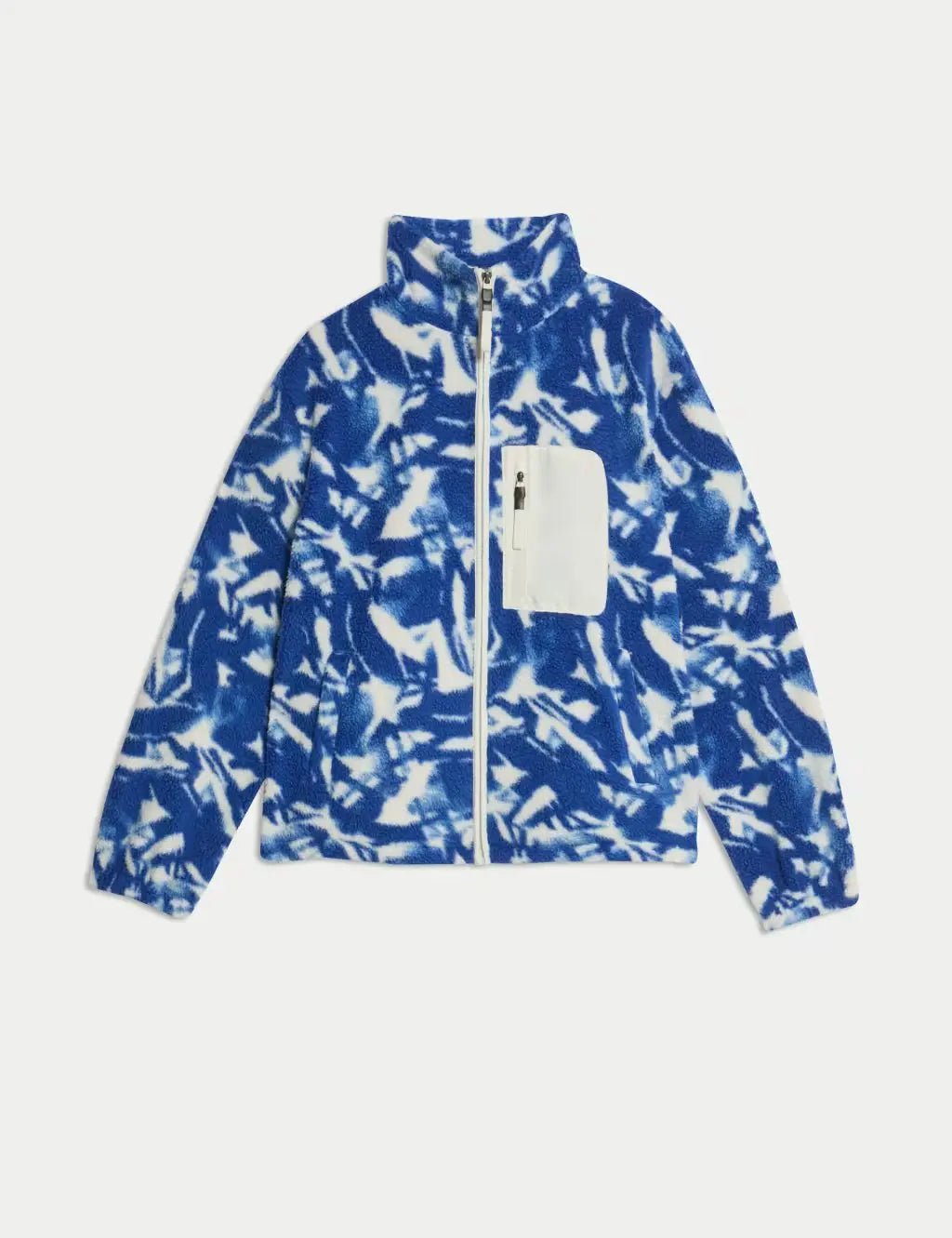 Borg Printed Funnel Neck Zip Up Fleece Jacket - Honesty Sales