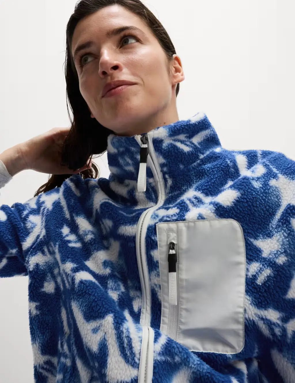 Borg Printed Funnel Neck Zip Up Fleece Jacket - Honesty Sales
