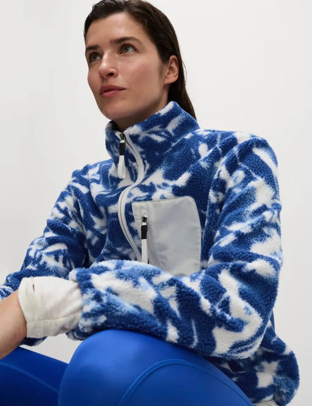 Borg Printed Funnel Neck Zip Up Fleece Jacket - Honesty Sales