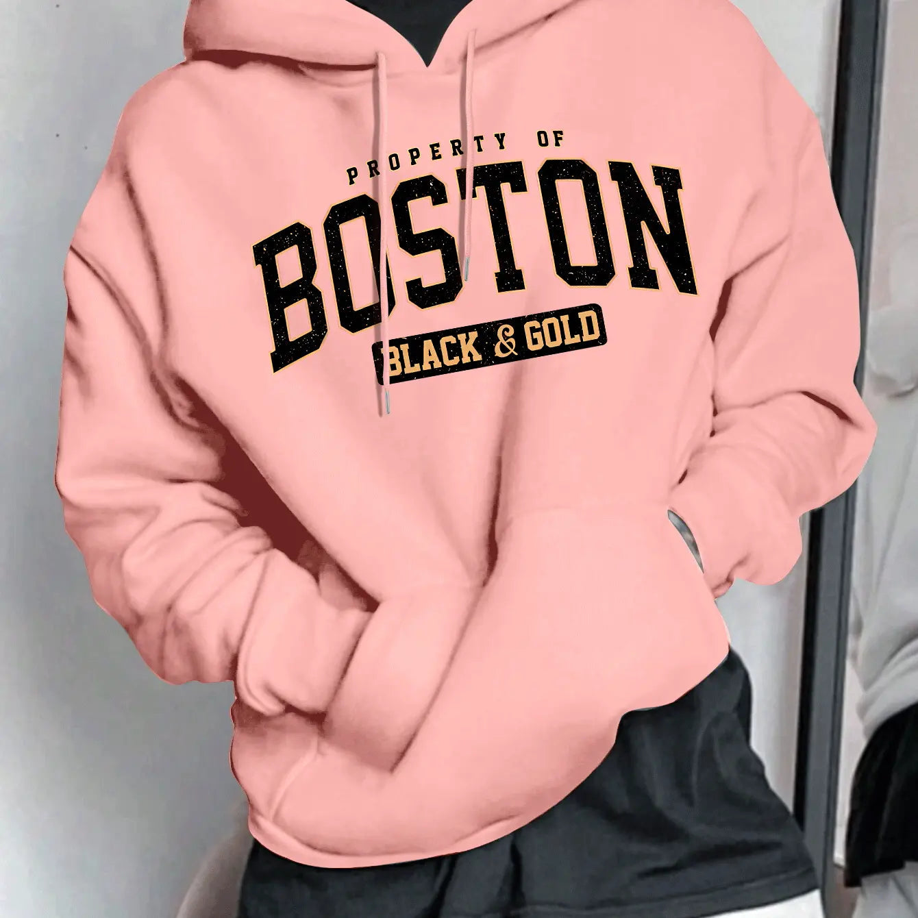 Boston Letter Print Men's Fashion Style Hooded Sweatshirt - Honesty Sales