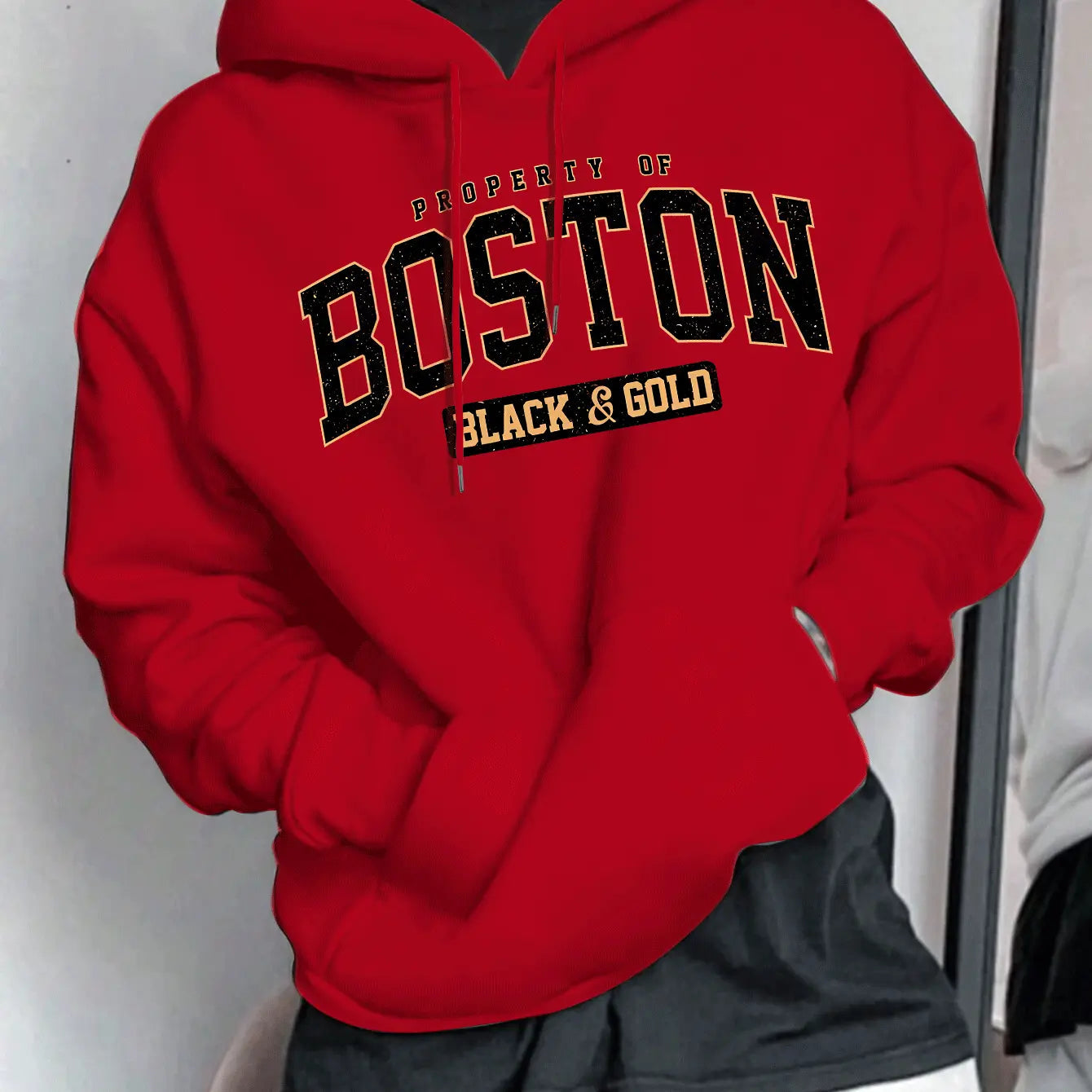 Boston Letter Print Men's Fashion Style Hooded Sweatshirt - Honesty Sales