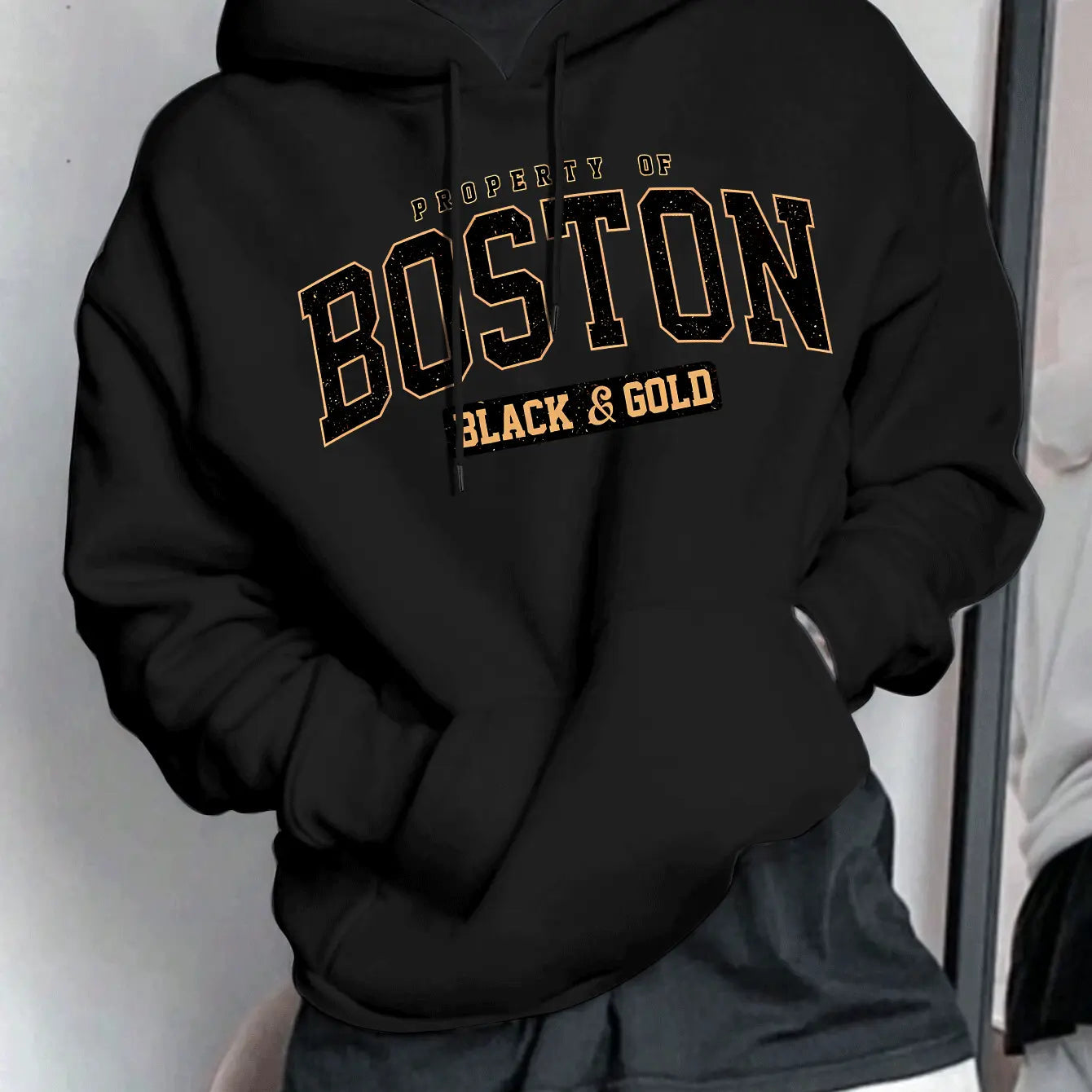 Boston Letter Print Men's Fashion Style Hooded Sweatshirt - Honesty Sales