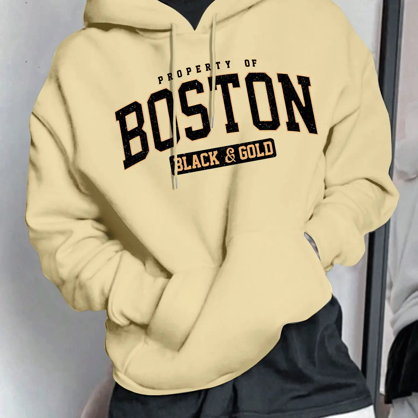 Boston Letter Print Men's Fashion Style Hooded Sweatshirt - Honesty Sales