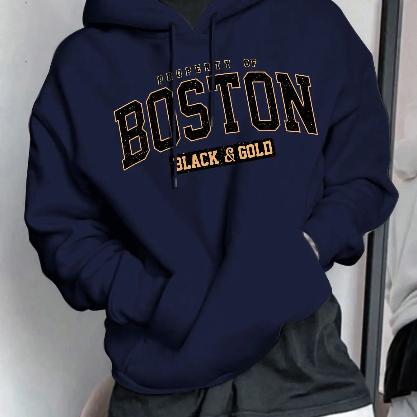 Boston Letter Print Men's Fashion Style Hooded Sweatshirt - Honesty Sales