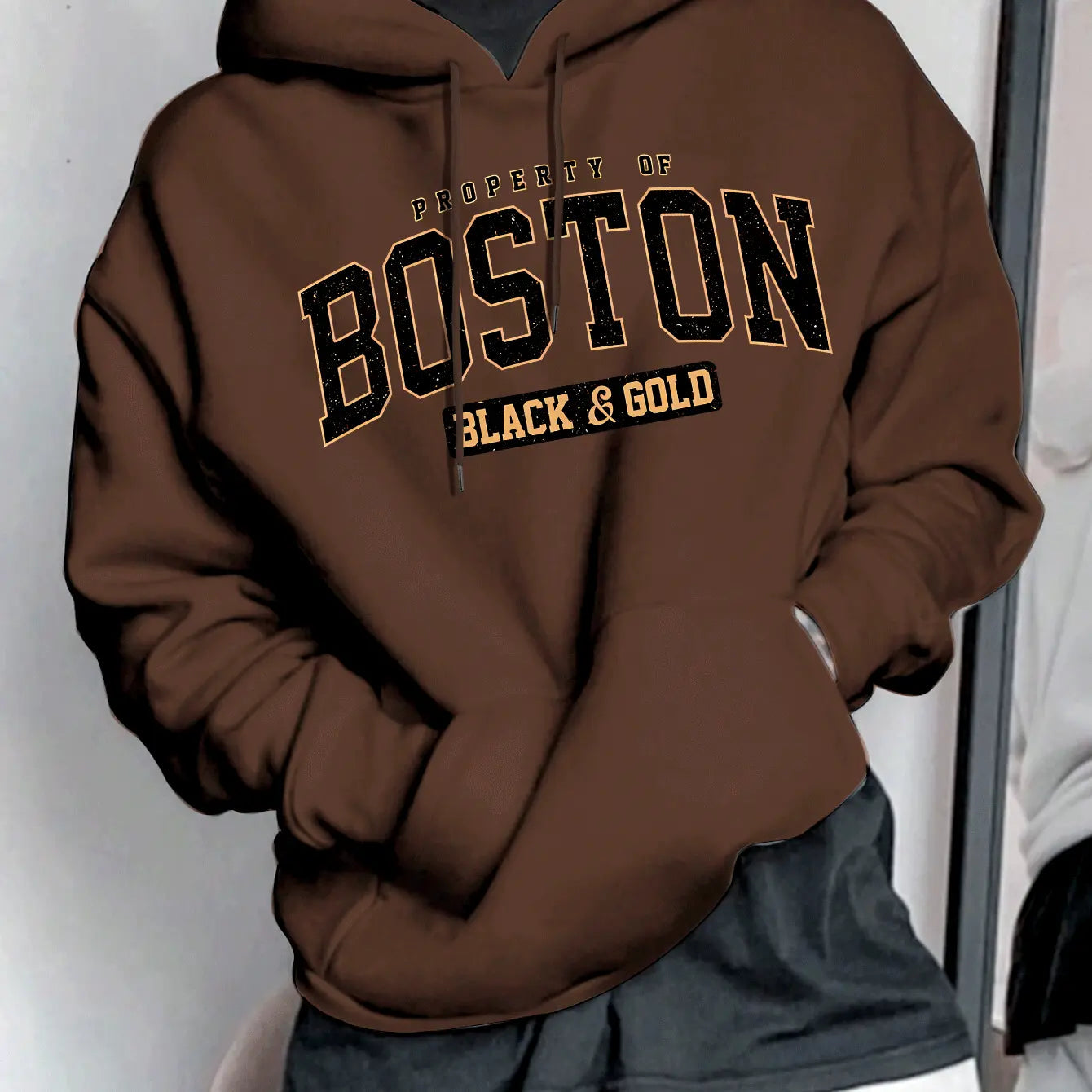 Boston Letter Print Men's Fashion Style Hooded Sweatshirt - Honesty Sales