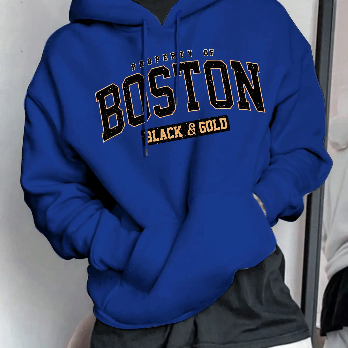 Boston Letter Print Men's Fashion Style Hooded Sweatshirt - Honesty Sales