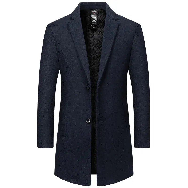 BROWON Men’s Winter Wool Overcoat – Elegant Smart Casual, Navy - Honesty Sales