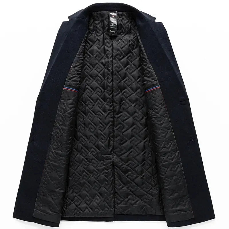 BROWON Men’s Winter Wool Overcoat – Elegant Smart Casual, Navy - Honesty Sales