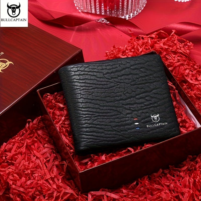 BULLCAPTAIN Men’s Genuine Leather Wallet – Customizable Crocodile Pattern, Large - Capacity Multi - Card Holder with Coin Pocket (Black) - Honesty Sales