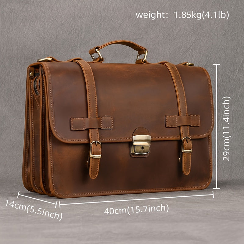 Men’s Genuine Leather Briefcase Messenger Bag – 39.9cm Laptop, Locking Closure, Adjustable Strap Secondary image