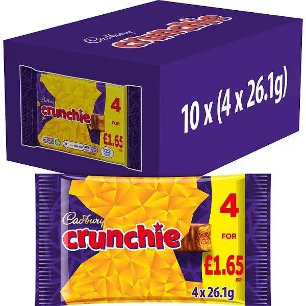 Cadbury Crunchie Chocolate Bar 4 Pack Multipack 104.4g (Case of 10) - Honesty Sales