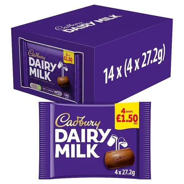 Cadbury Dairy Milk Chocolate Bar 4 Pack 108.8g (Case of 14) - Honesty Sales