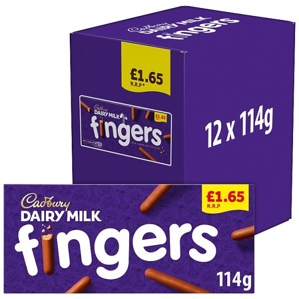 Cadbury Dairy Milk Fingers Milk Chocolate Covered Biscuits 114g (12 x 114g) - Honesty Sales