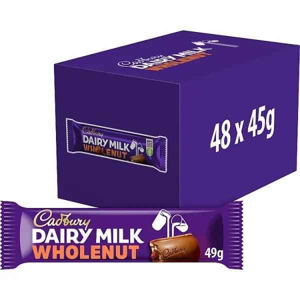 Cadbury Dairy Milk Whole Nut Chocolate Bar 45g (Pack of 48) - Honesty Sales