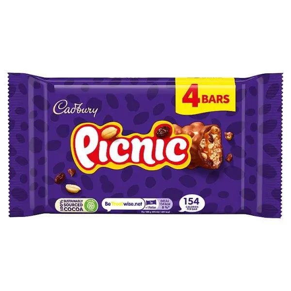 Cadbury Picnic Chocolate Bar 4 Pack Multipack 128g (Case of 10) - Honesty Sales