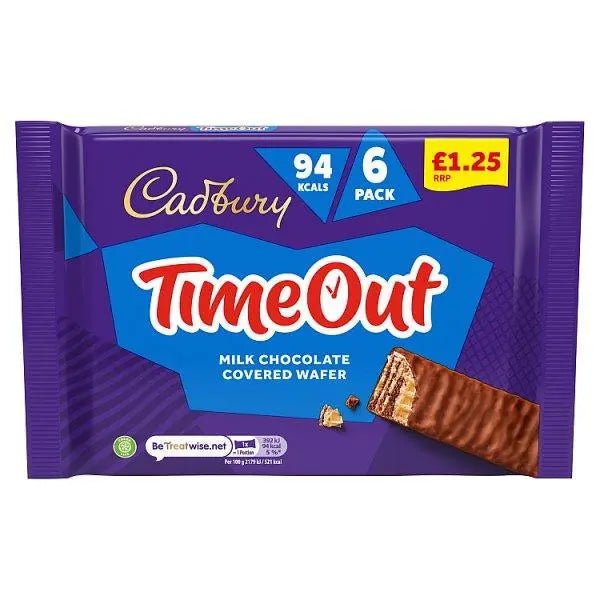 Cadbury Timeout Milk Chocolate Covered Wafer 6 x 18g (108g) (Case of 13) - Honesty Sales