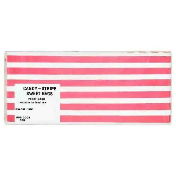 Candy Pink Striped Sweet Bags x 100 - Honesty Sales