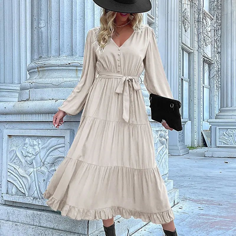 Casual Long Sleeve Solid Color Dress Draping Effect - Honesty Sales