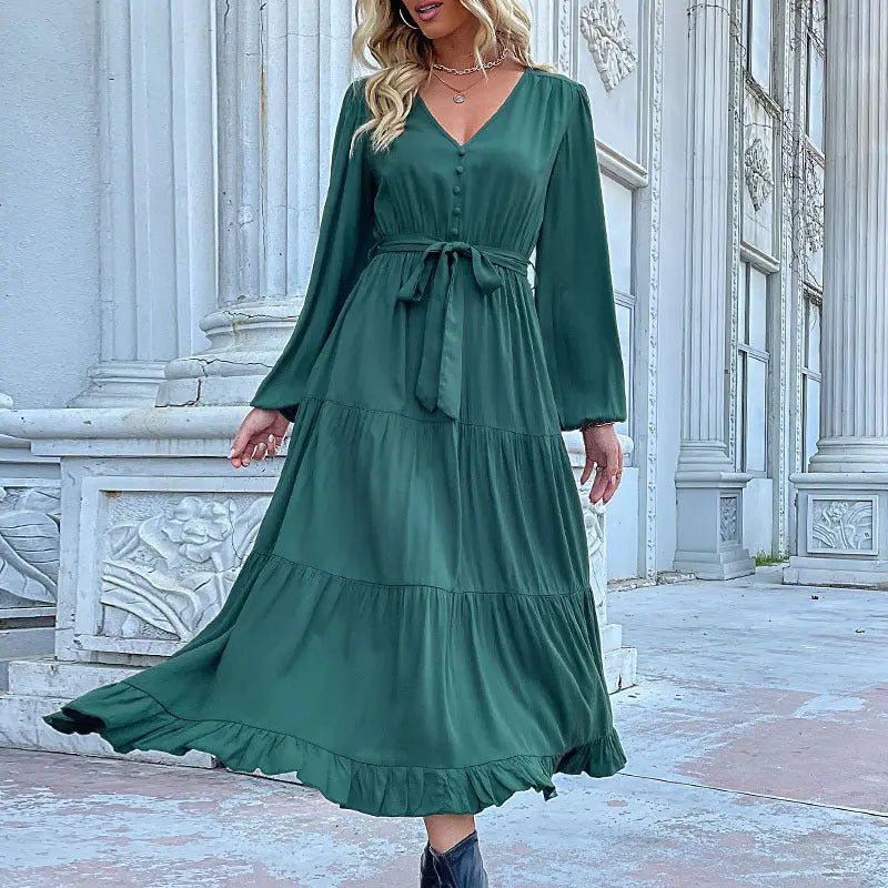 Casual Long Sleeve Solid Color Dress Draping Effect - Honesty Sales