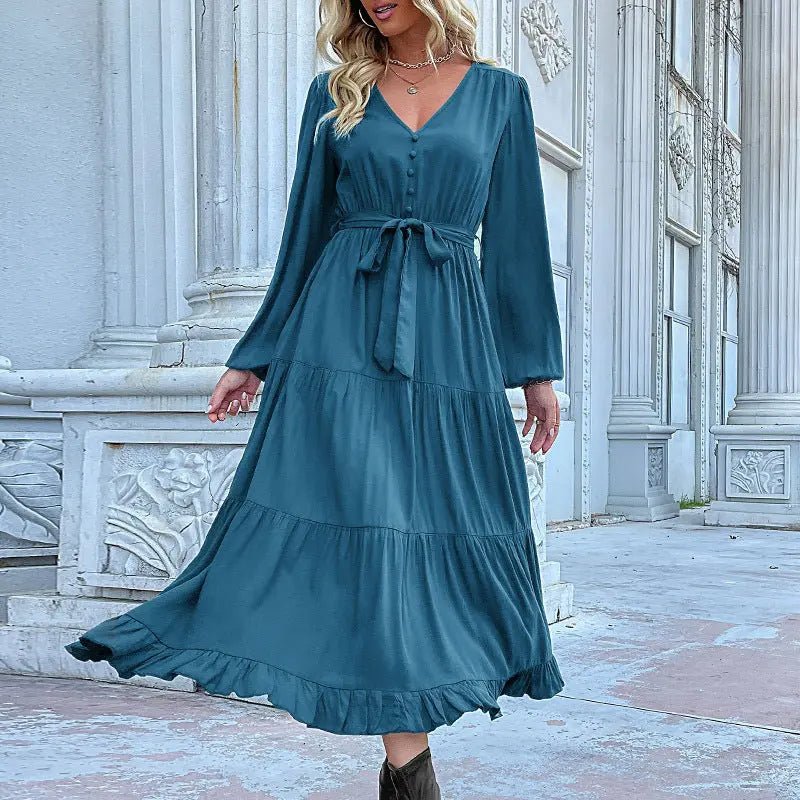 Casual Long Sleeve Solid Color Dress Draping Effect - Honesty Sales