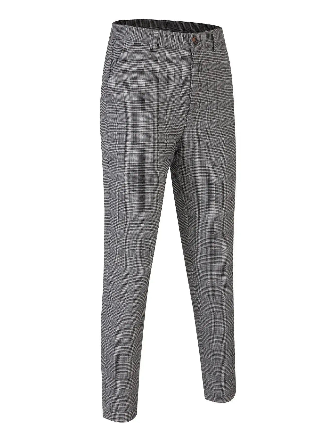 Casual Men's Business Cotton Slim Fit Men Pants Trousers Skinny Chinos Grey Ankle Length Street Wear Plaid Striped Pencil Pants - Honesty Sales