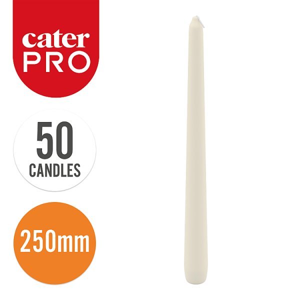 CaterPro 50 Tapered Candles Ivory 250mm (1 x 50s) - Honesty Sales