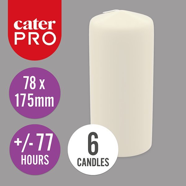 CaterPro 6 Pillar Candles Ivory 78x175mm - Honesty Sales