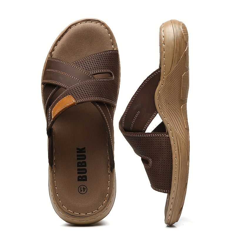 Top-Grain Genuine Leather Summer Slip-On Sandals with Arch Support