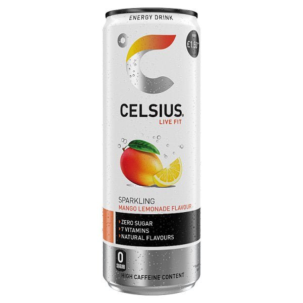 Celsius Energy Drink, Sparkling Mango Lemonade 355ml (12 x 355ml) - Honesty Sales
