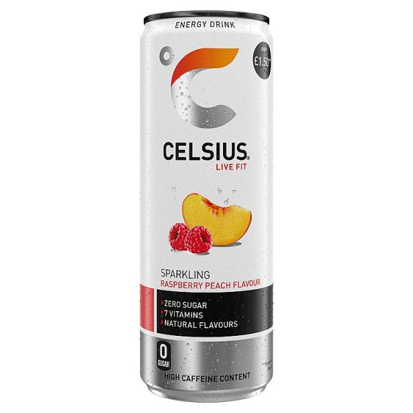 Celsius Energy Drink, Sparkling Raspberry Peach 355ml (12 x 355ml) - Honesty Sales