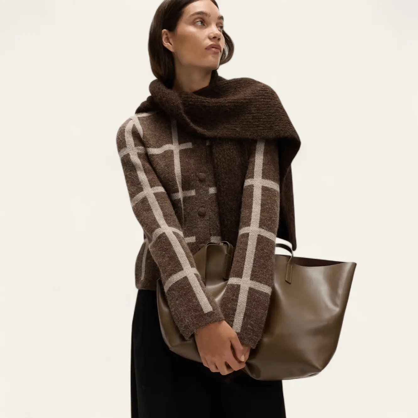 Checked Crew Neck Cardigan With Wool - Honesty Sales