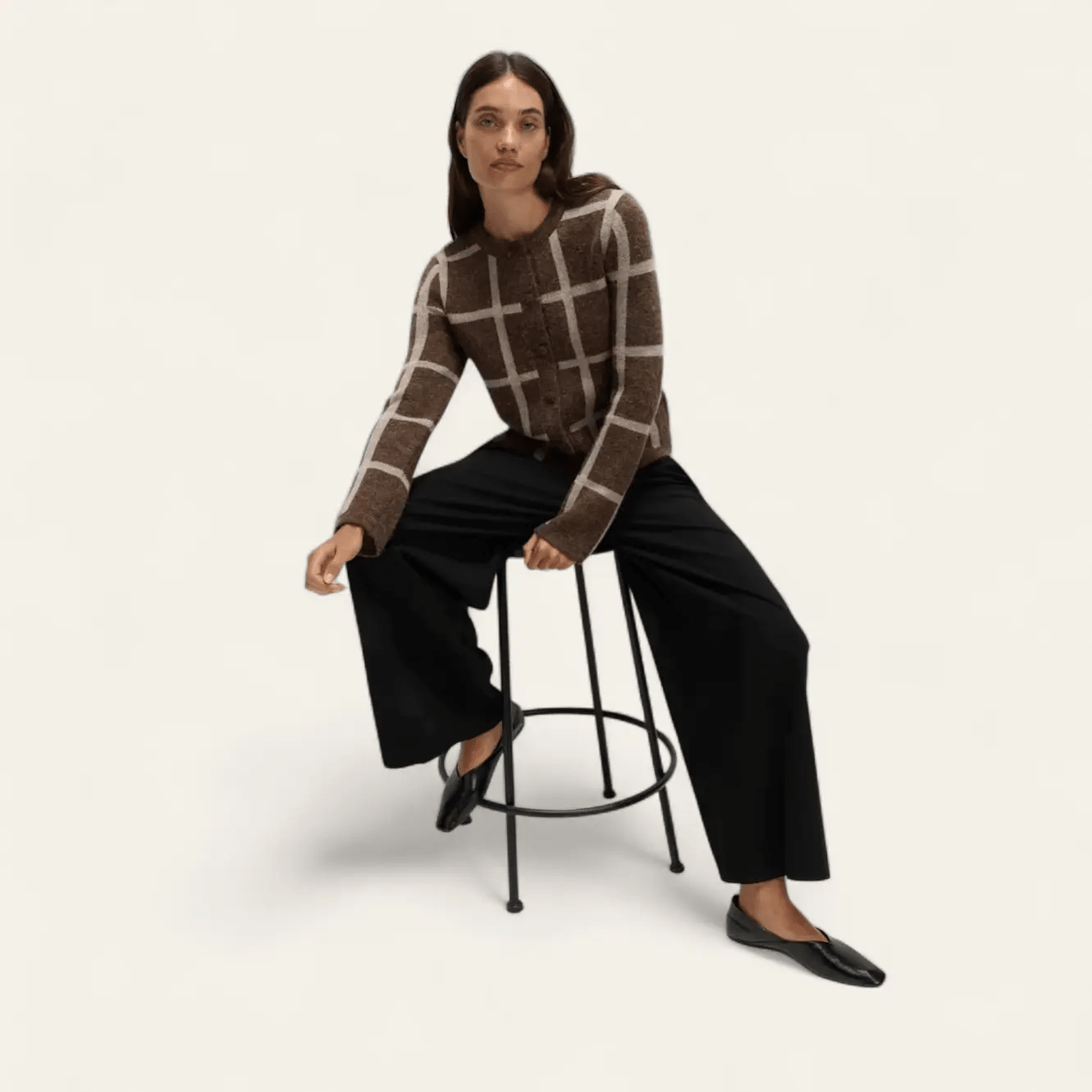 Checked Crew Neck Cardigan With Wool - Honesty Sales