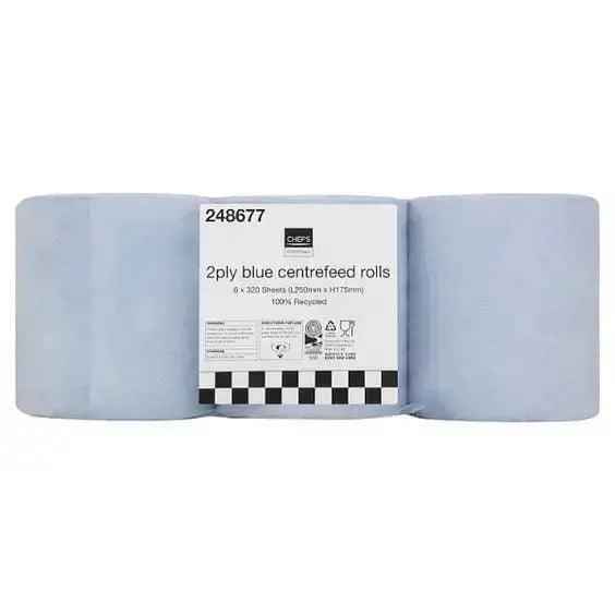 Chef's Essentials 2Ply Blue Centrefeed Rolls - Honesty Sales