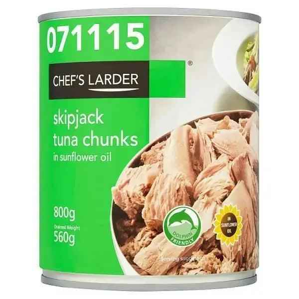 Chef's Larder Skipjack Tuna Chunks in Sunflower Oil 800g (Drained Weight 560g) - Honesty Sales
