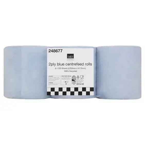 Chef's Essentials 2Ply Blue Centrefeed Rolls - Honesty Sales