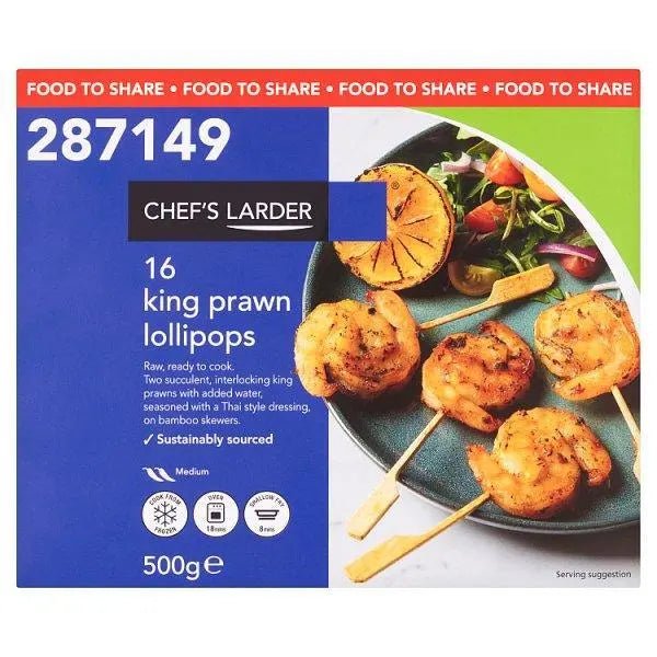 Chefs Larder 16 King Prawn Lollipops 500g - Honesty Sales