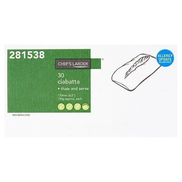 Chefs Larder 30 Ciabatta - Honesty Sales