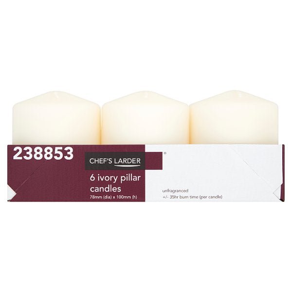 Chef's Larder 6 Ivory Pillar Candles 78mm x 100mm - Honesty Sales