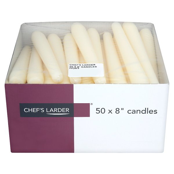 Chef's Larder 8" Ivory Candles x 50 - Honesty Sales
