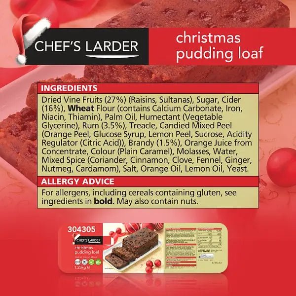 Chef's Larder Christmas Pudding Loaf 1.25kg - Honesty Sales