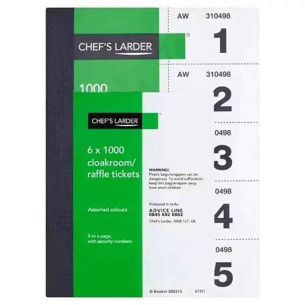 Chef's Larder Cloakroom/Raffle Tickets 6 x 1000 - Honesty Sales