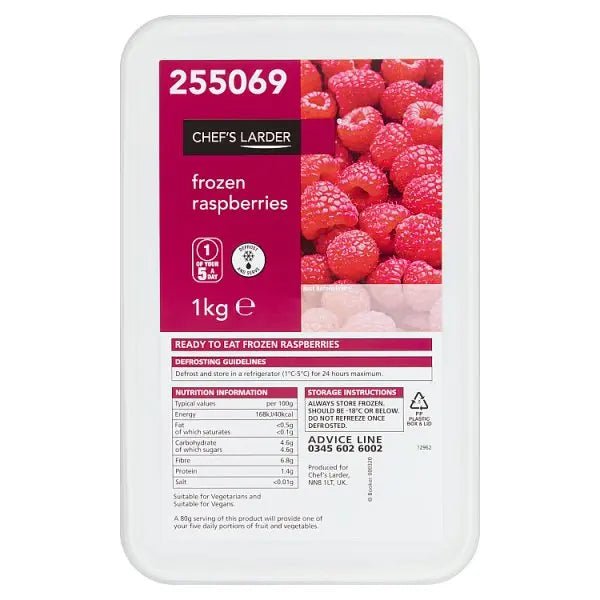 Chefs Larder Frozen Raspberries 1kg - Honesty Sales