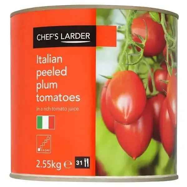 Chef's Larder Italian Peeled Plum Tomatoes in a Rich Tomato Juice 2.55kg (Drained Weight 1.53kg) - Honesty Sales