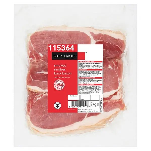Chef's Larder Smoked Rindless Back Bacon with Added Water 2kg - Honesty Sales